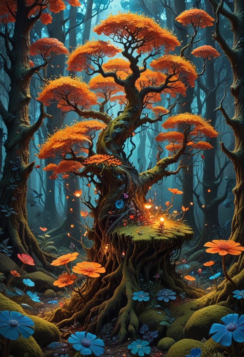 Vibrant Forest Dreamscape in Triadic Color Harmony