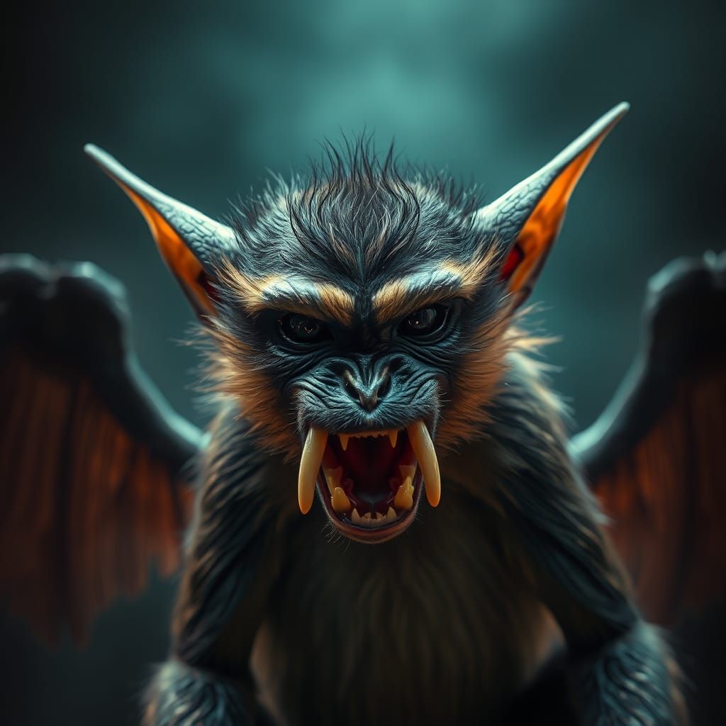 Menacing Angry Flying Monkey in Hyperrealistic Detail