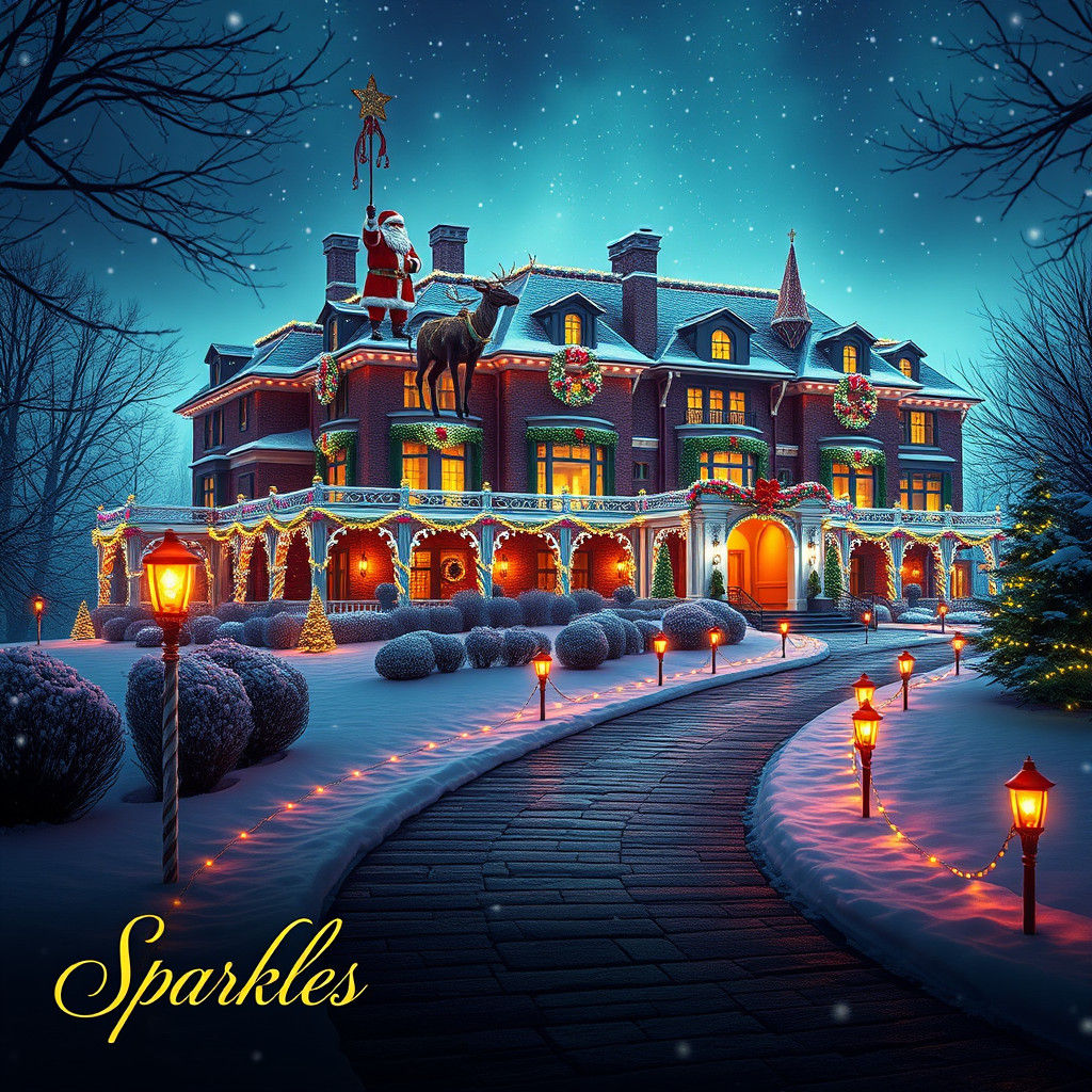 Winter Wonderland Mansion in Vibrant Holiday Light