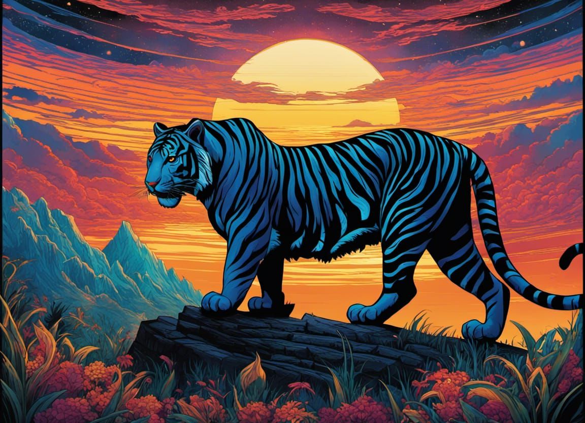 Black Tiger Portrait in Gothic Comicbook Style