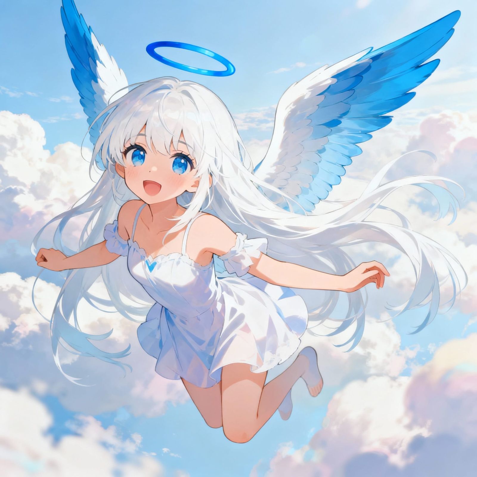 Eager Angel with Blue Wings in Anime Style