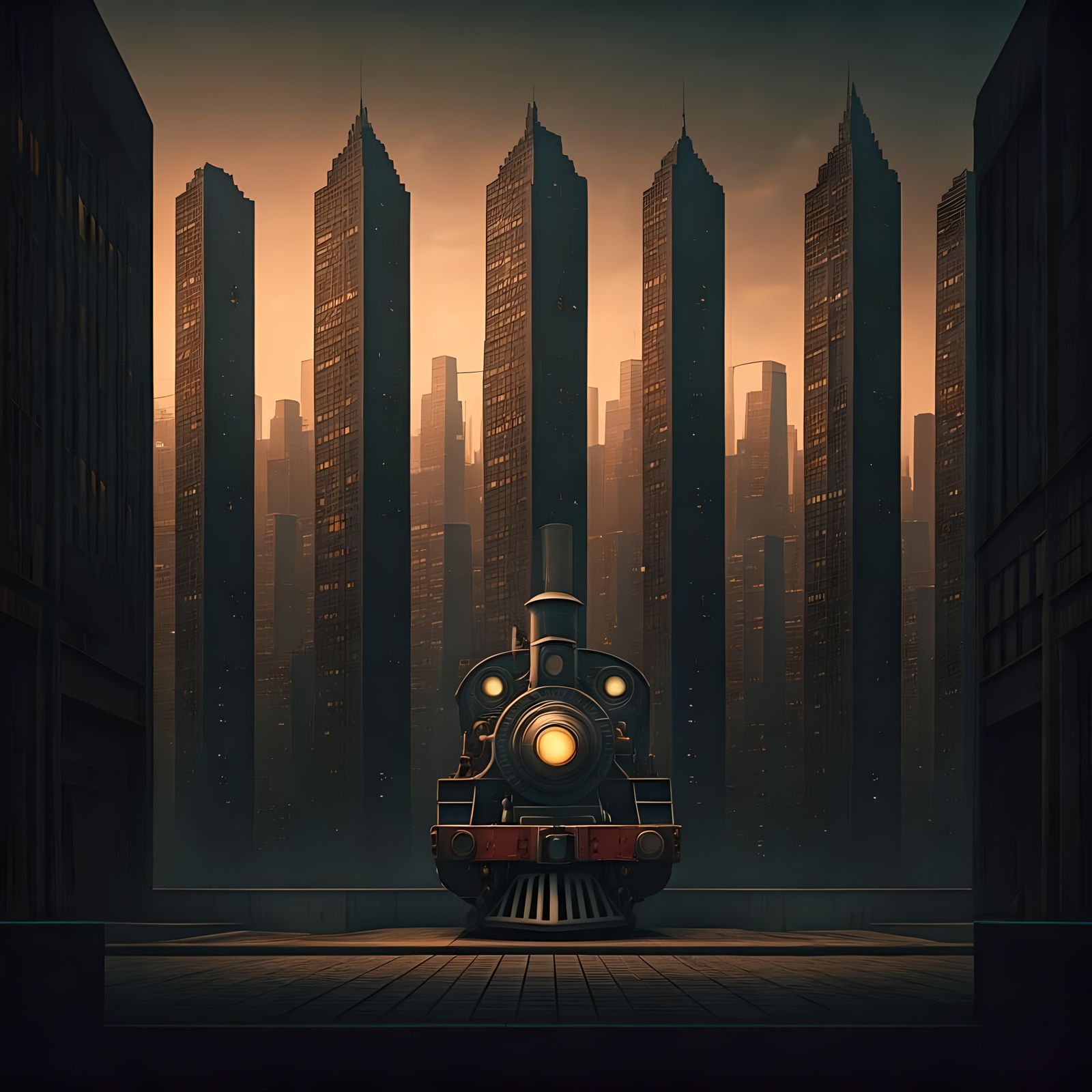 Epic Steampunk Engine in Geometric Bauhaus Style