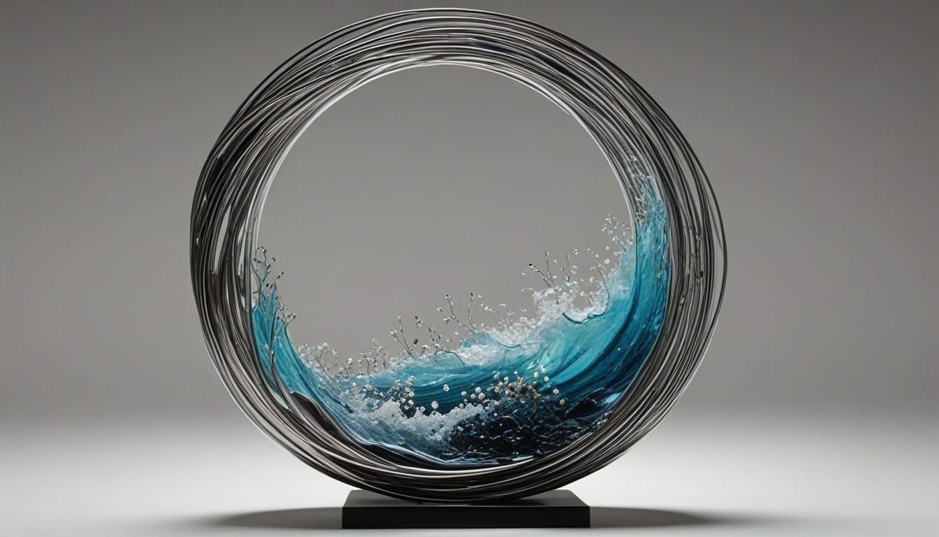 Contemporary Metal Ocean Waves Sculpture with Traditional Te...