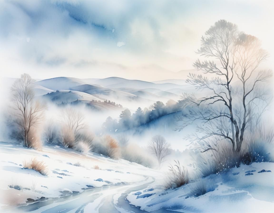Ethereal Winter Wonderland in Soft Watercolor
