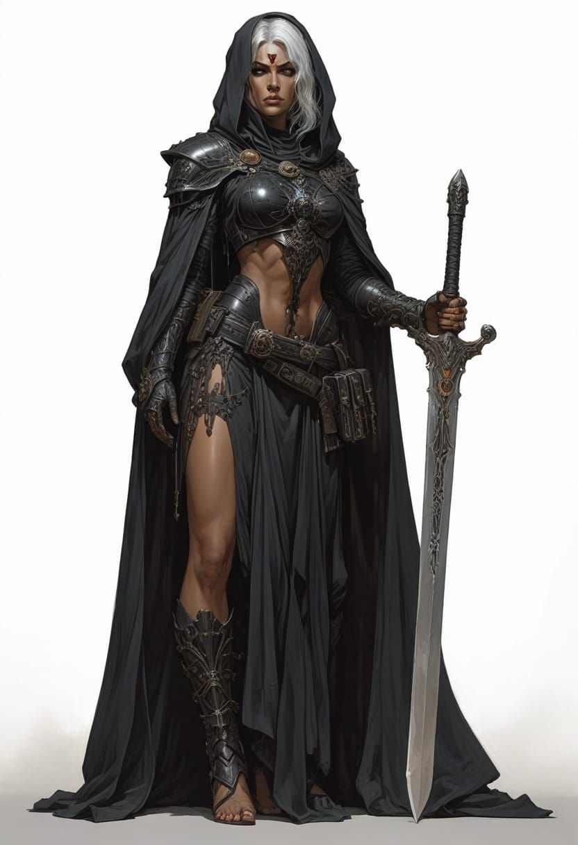 Female Warrior with Sci-Fi Sword in Heroic Fantasy Style