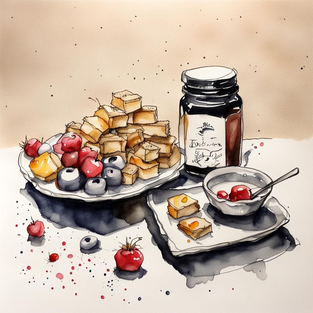 Modern Watercolor Ink Sketch of Sweet Dessert