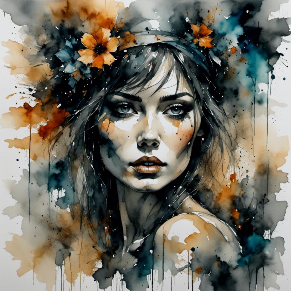 Brushed Charcoal and Watercolor Ink Fusion