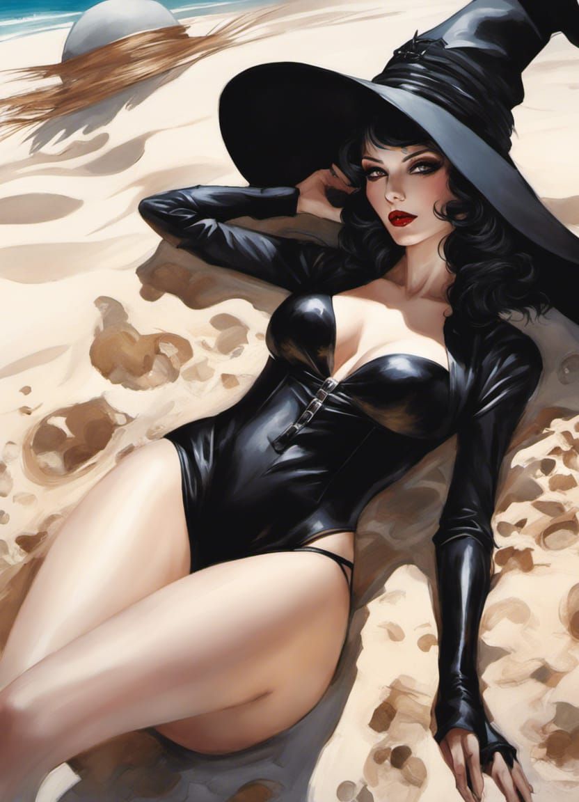 Aerial Vampire Pin-Up Sunbathing on Beach