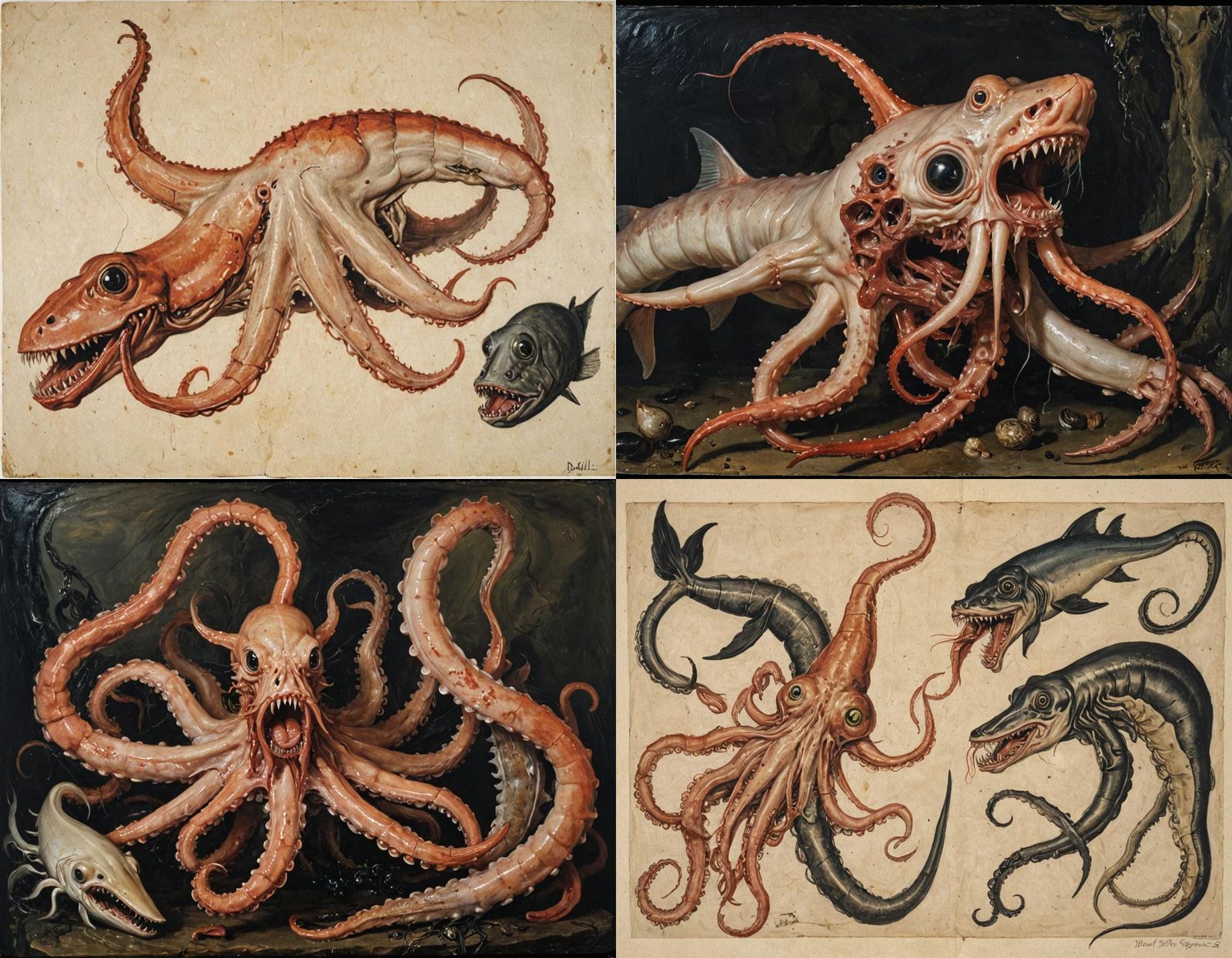 Surreal Underwater Hybrid Creature Inspired by Expressionism