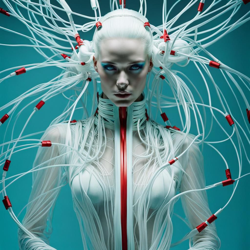 Ethereal Android Portrait in Haute-Couture Style