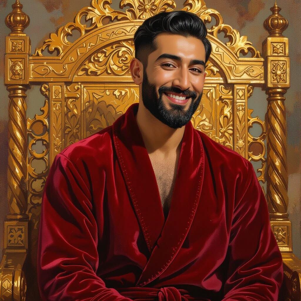 Joyful Prince on Golden Throne in Klimt Style