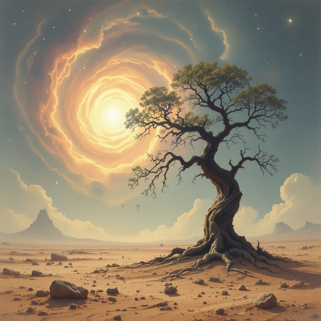 Ancient Alien Tree Under Swirling Nebula
