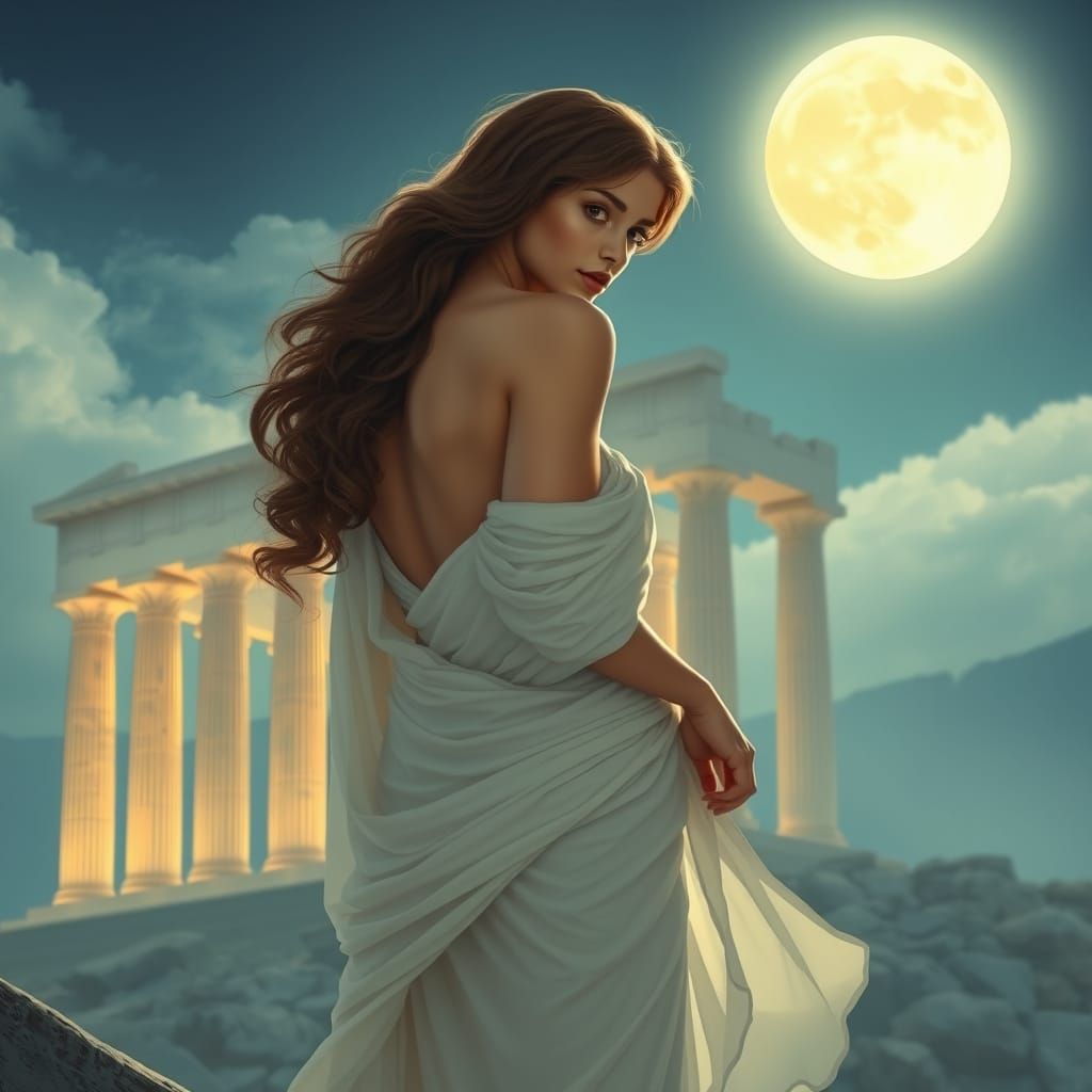 Aphrodite Silhouette with Acropolis in Art Nouveau Style