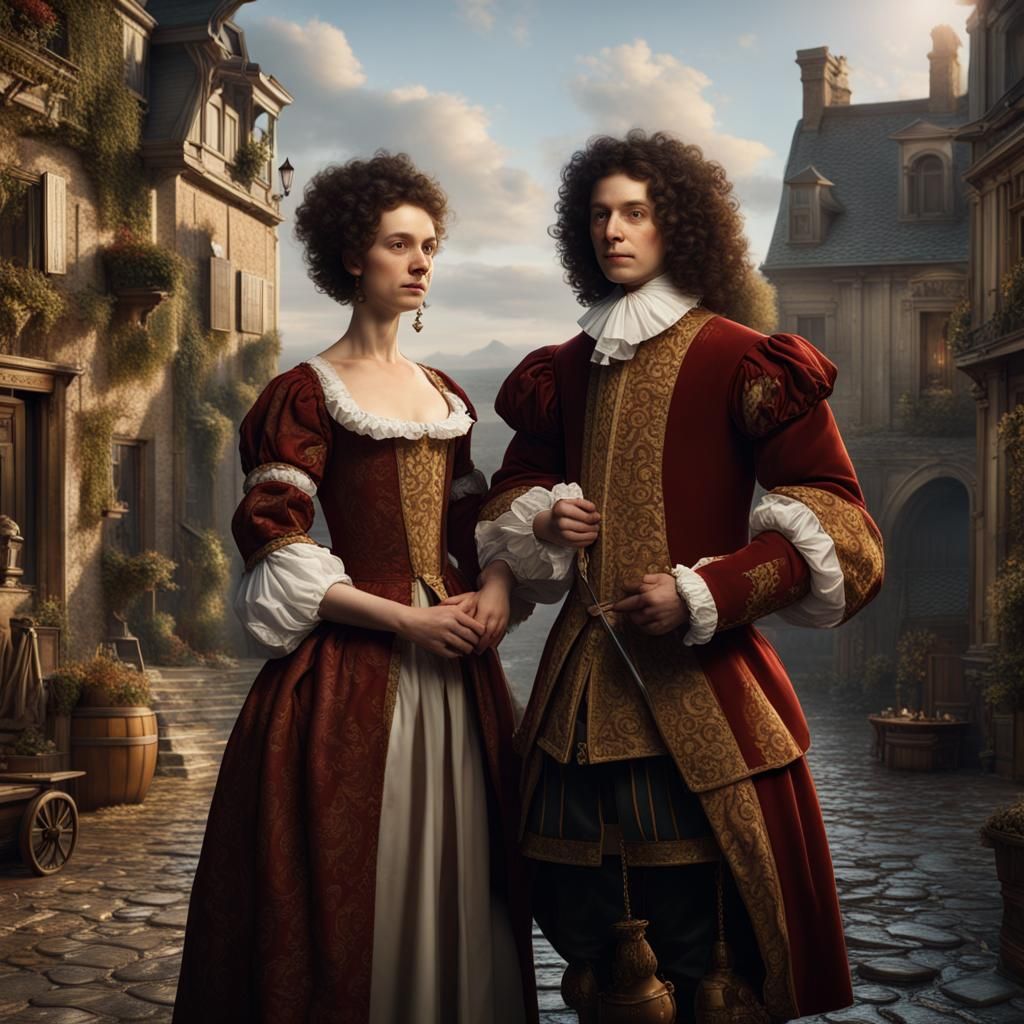 French Craftsman and Wife Portrait in Baroque Style