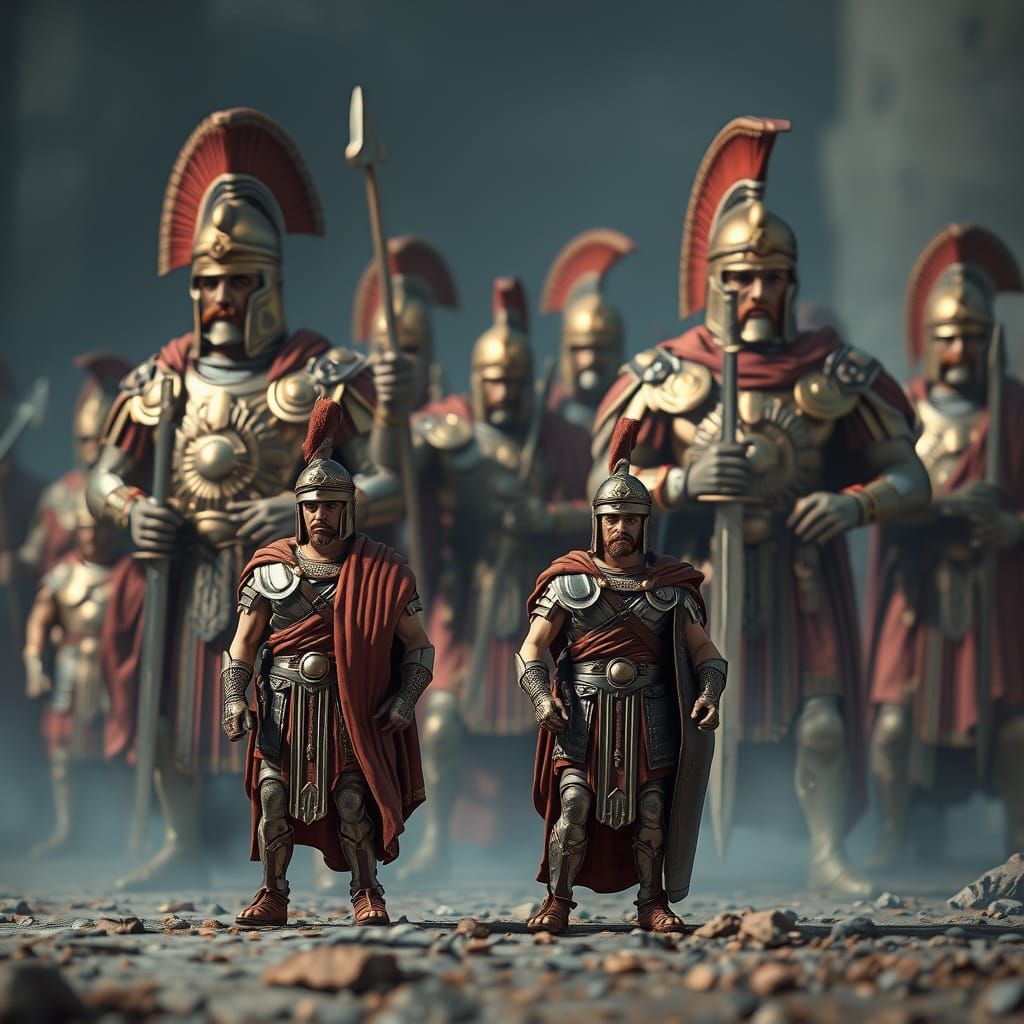 Detailed Roman Warriors in Classical Hyperrealism