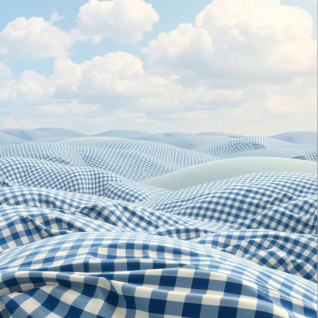 Whimsical Gingham Landscape with Billowing Fabric Sky