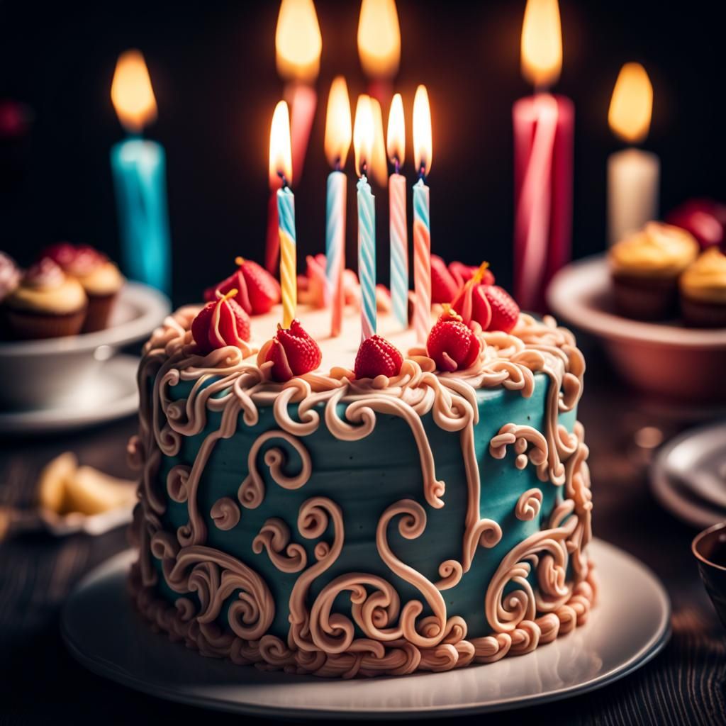 Hyperrealistic Birthday Cake with Intricate Details
