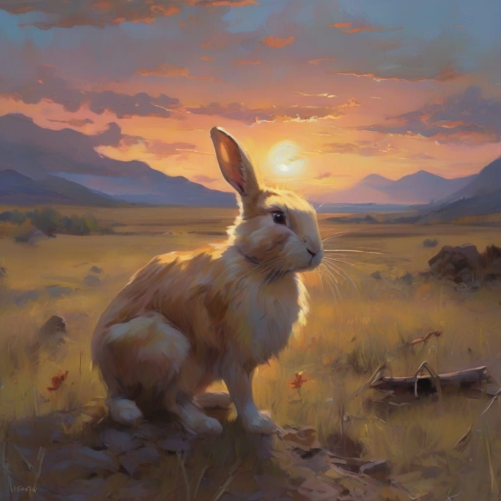 Zombie Bunny in Vibrant Surreal Landscape