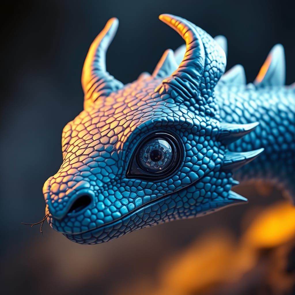 Serene Blue Dragon's Head in Ethereal Light