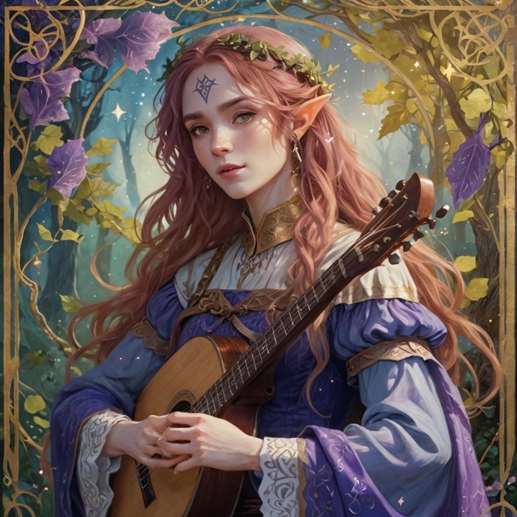 Half-Elf Bard Singing in Mystical Forest Glade