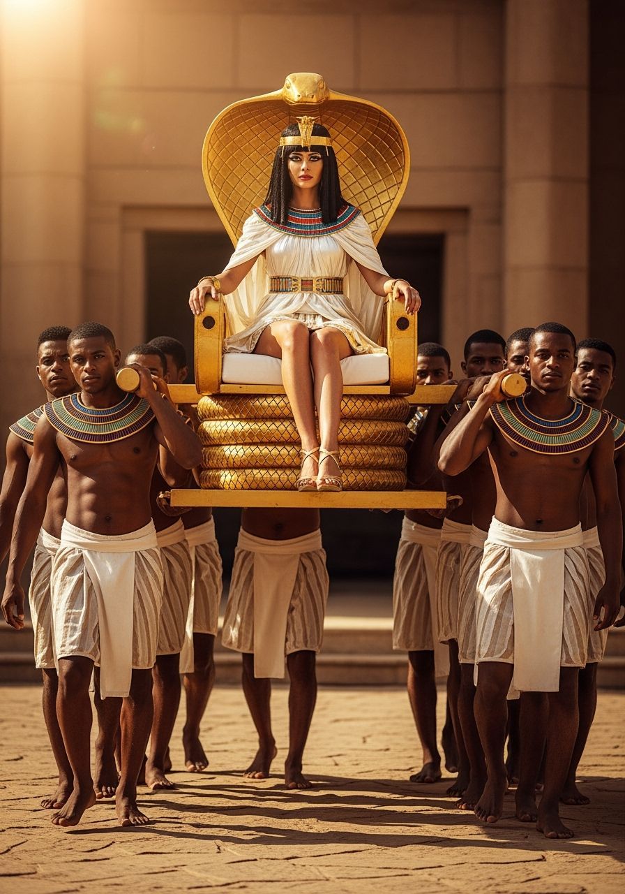 Regal Egyptian Queen on Cobra Throne