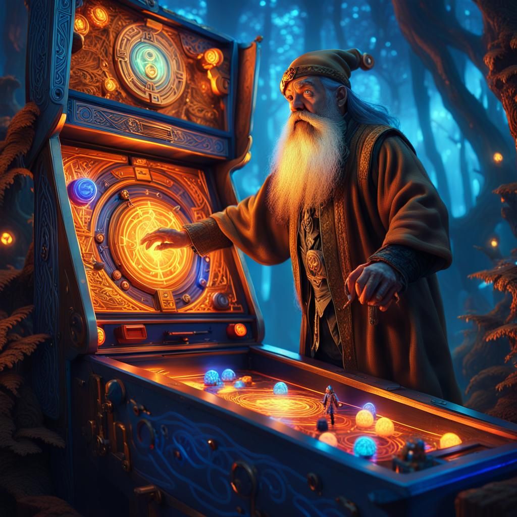 Dwarf Wizard and Mystical Pinball Machine