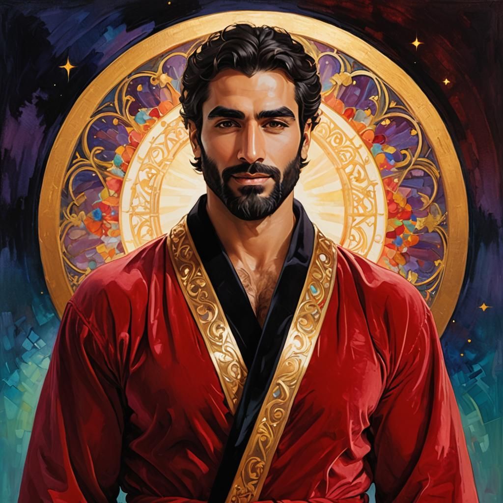 Radiant Bearded Man in Art Nouveau Portrait