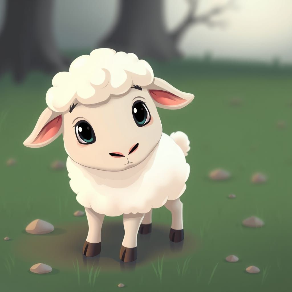 Shy Lamb in Cartoon Style