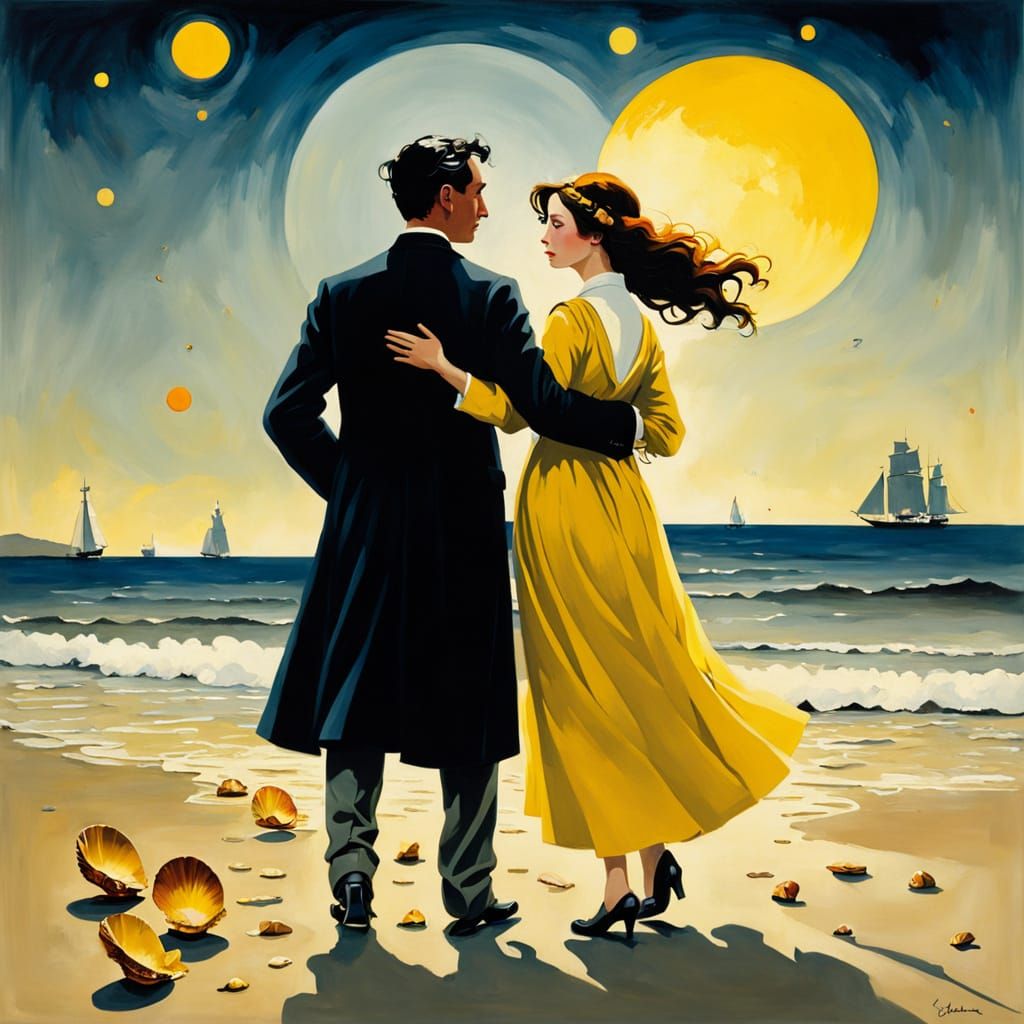 Monochromatic Double Exposure: Golden Beach and Oriental Sce...