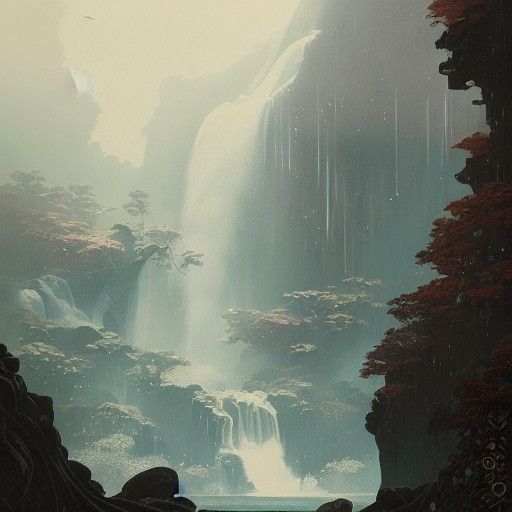 Ethereal Ocean Waterfall in Art Nouveau Style