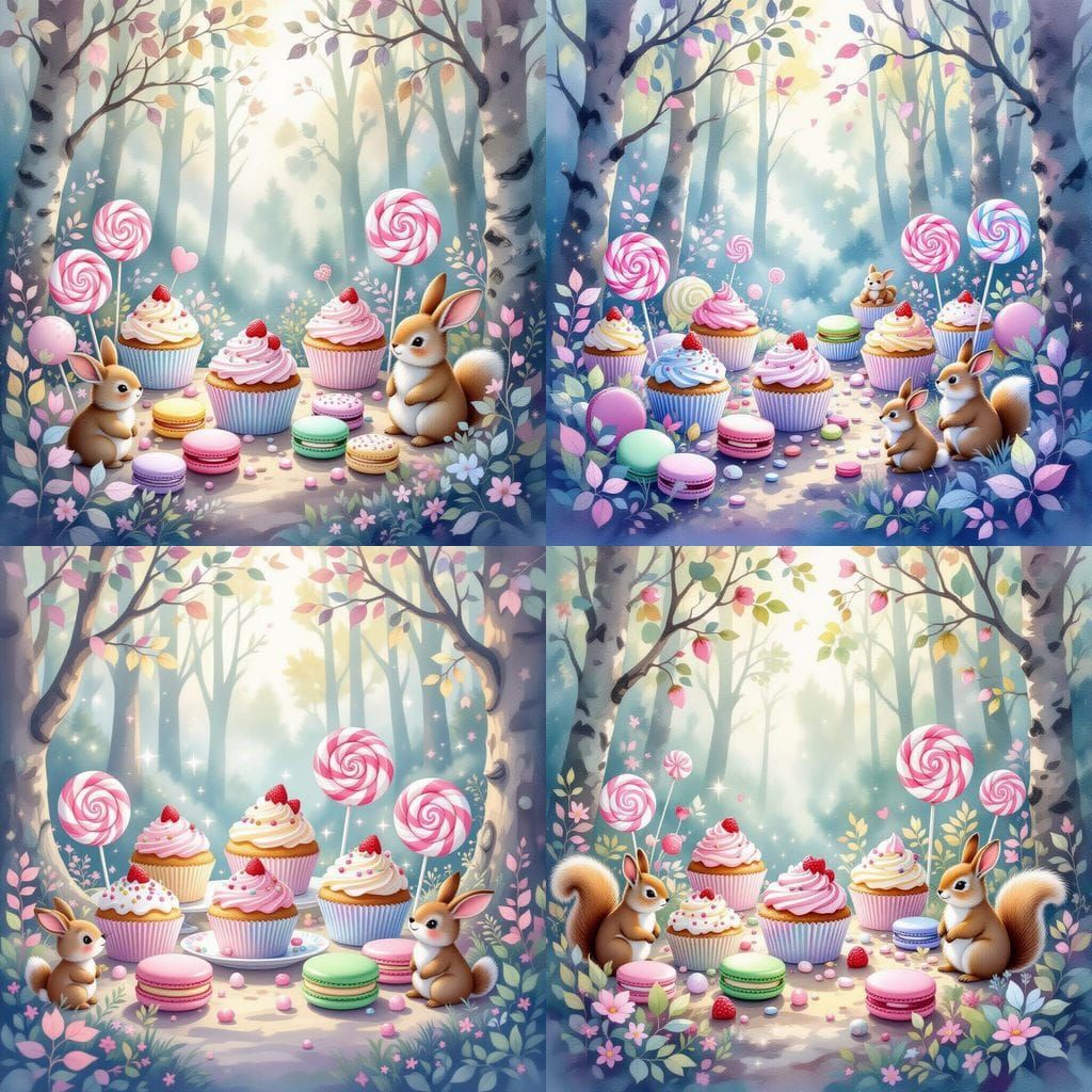 Enchanted Candy Forest Watercolor Scene