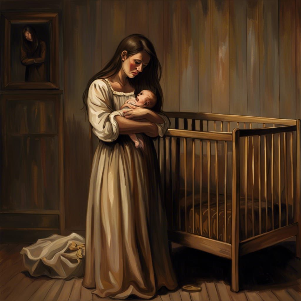 Mourning Woman Beside Empty Crib