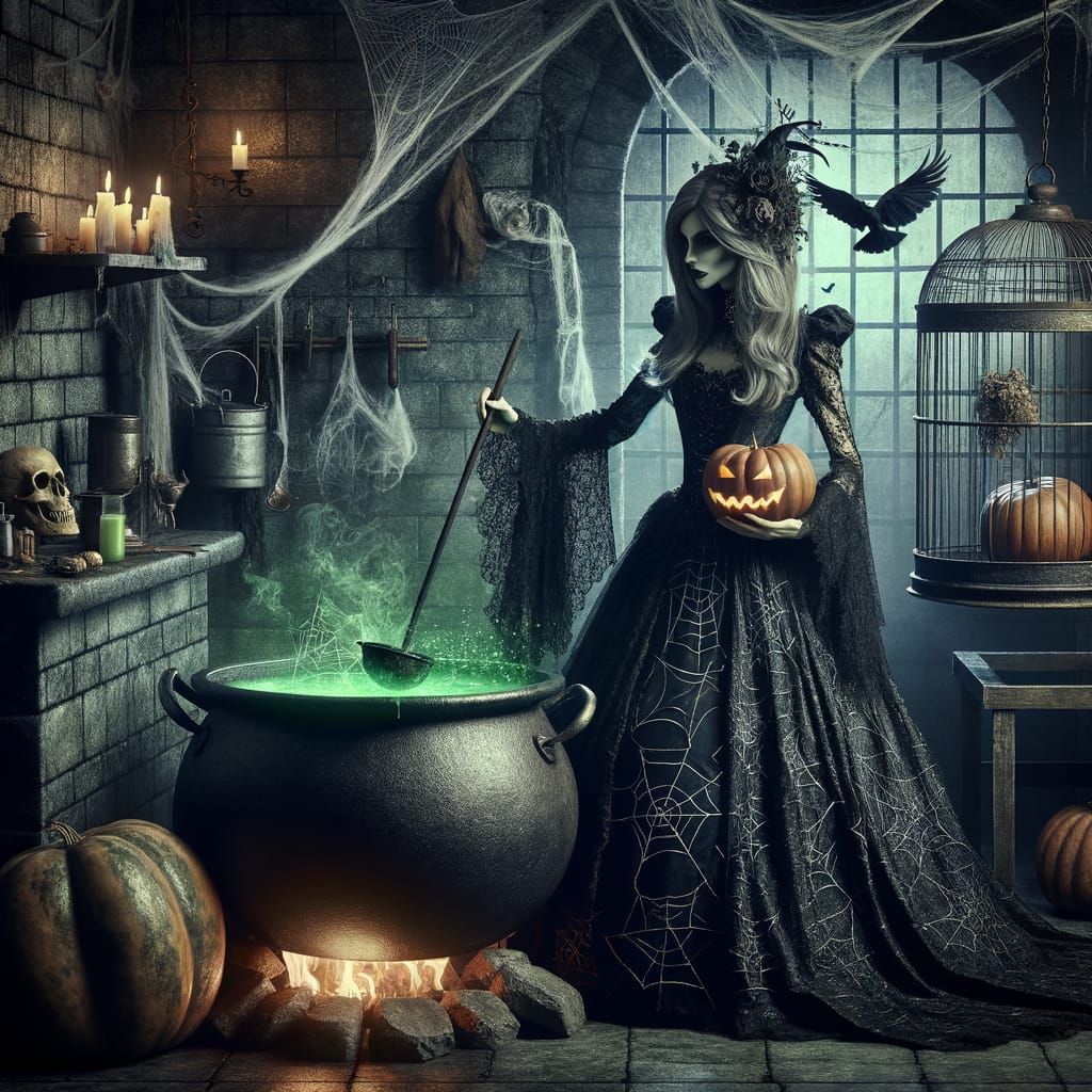 Glamorous Gothic Witch Brewing Halloween Potion