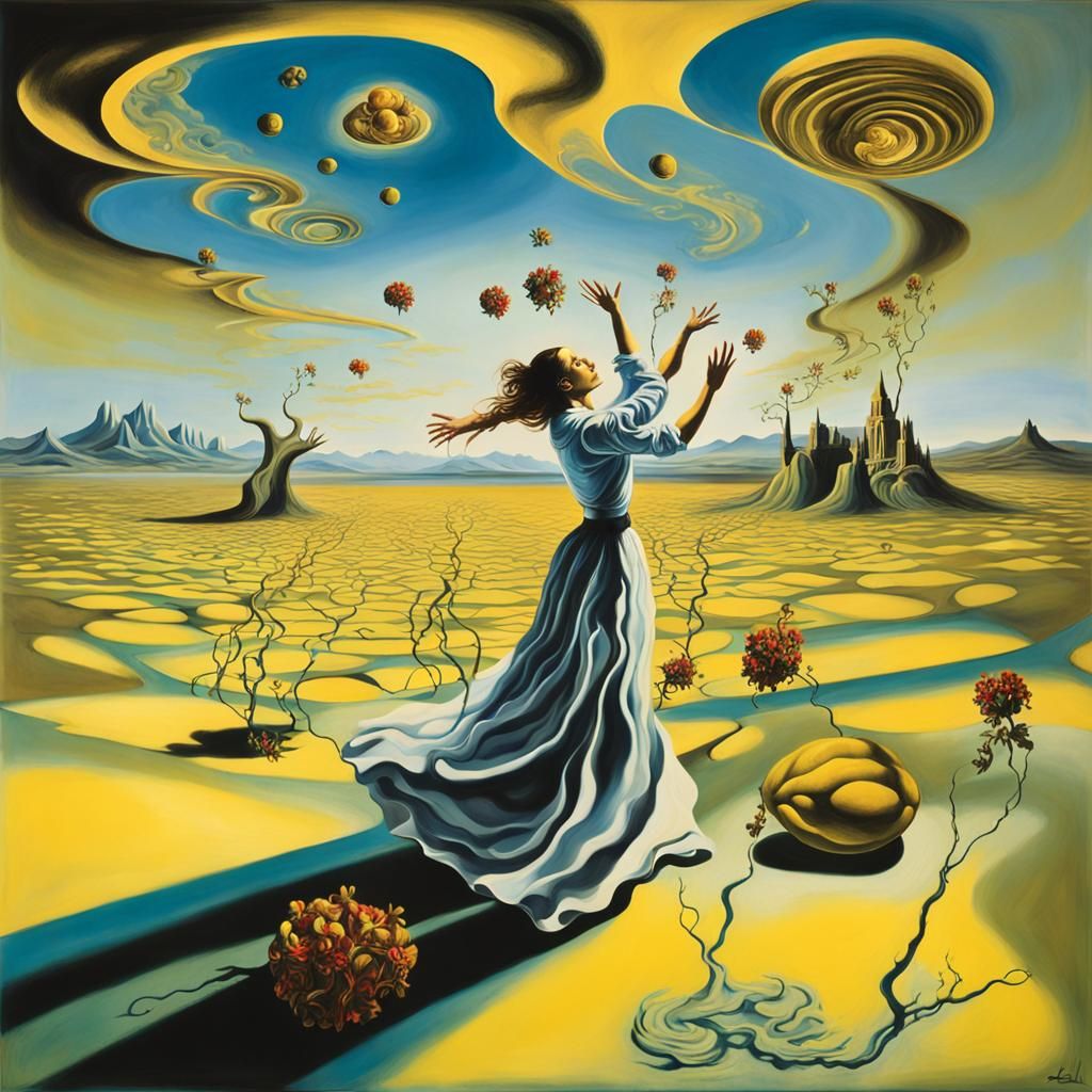 Surreal Landscape with Gothic Musician, Salvador Dali Style