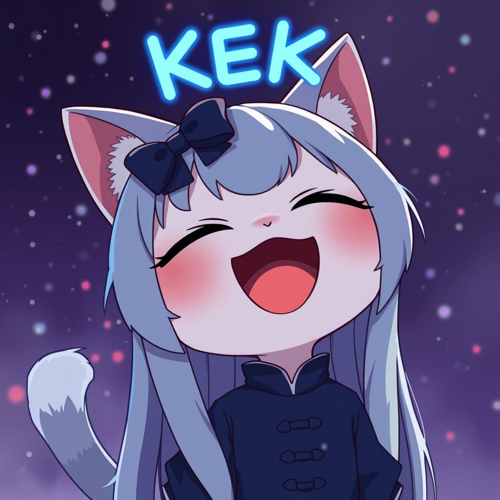 Anime Catgirl Laughing in Synthwave Style