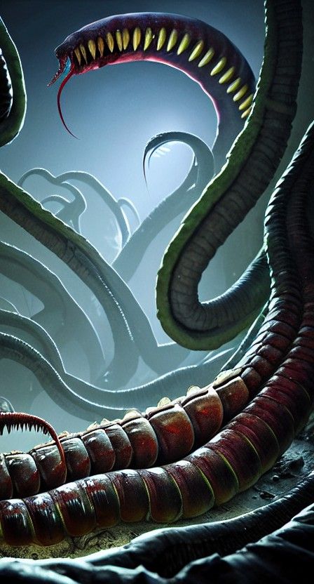 Giant Worm Slugs Terrorize Subterranean City: Photorealistic...