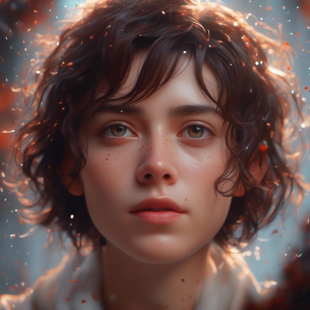 Detailed Portrait of Freckled Man in Art Nouveau Style