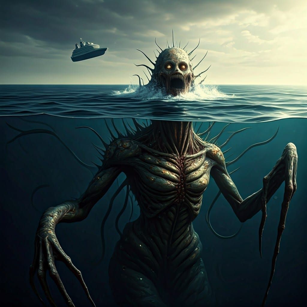 Cosmic Horror Demon Breaches Water's Surface in Ultrarealist...