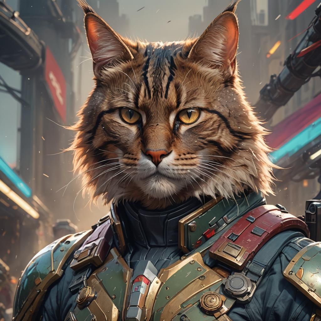 Intricate Portrait of General Tomcat in Art Nouveau Style