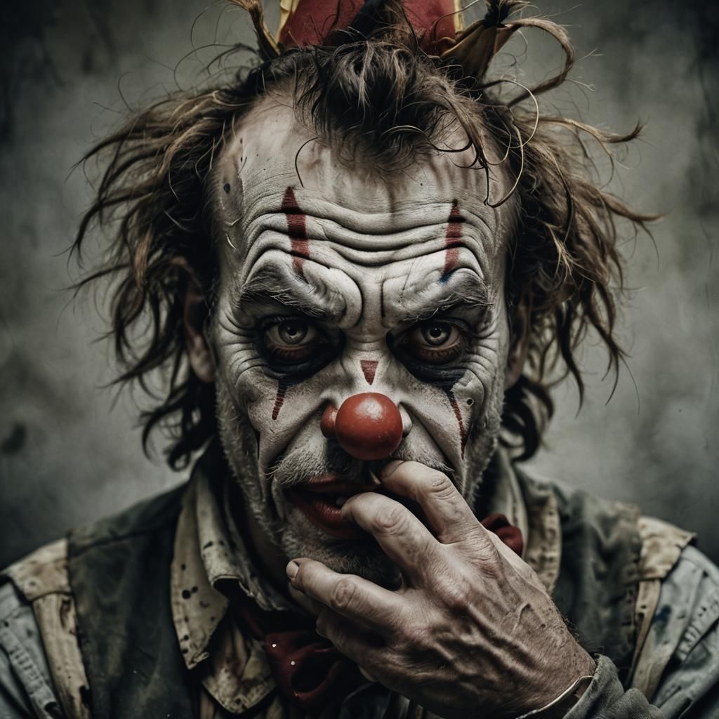 Clown Portrait with Foot in Mouth, Gritty Style