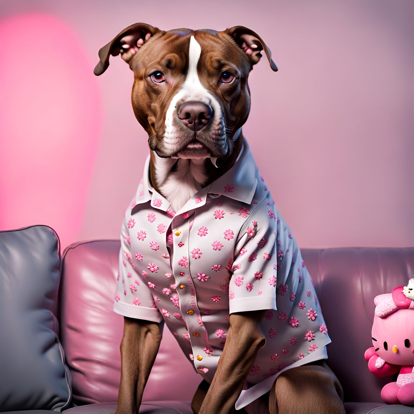 Blooming with Style: Lester the Pitbull and His Spectacular Embroidered Pink Daisy Shirt