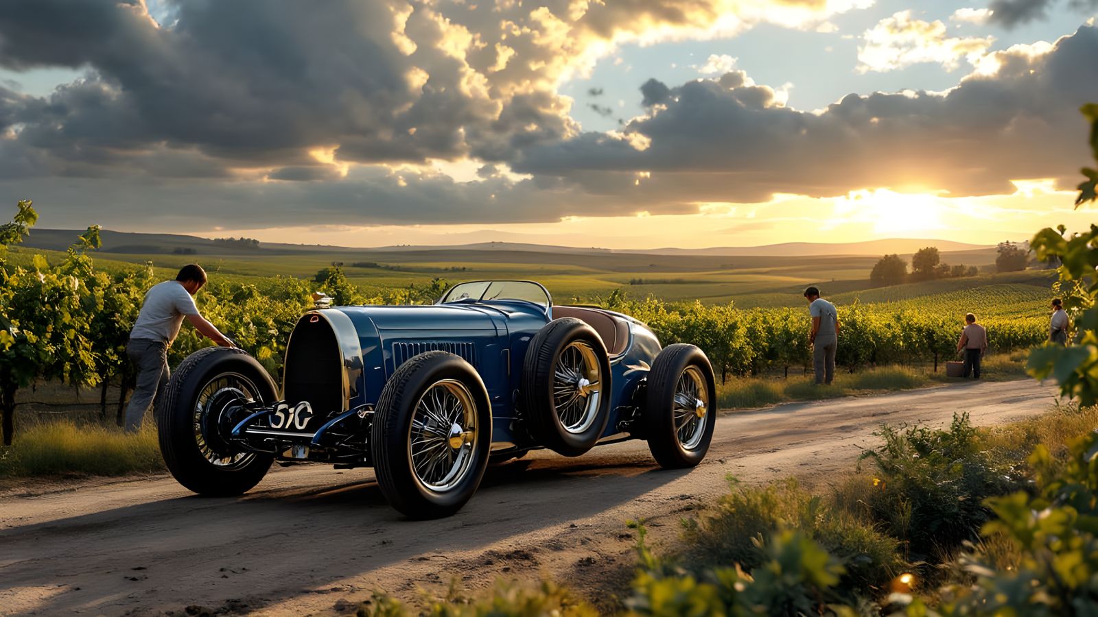 1930 Bugatti Type 35B on Rural Road