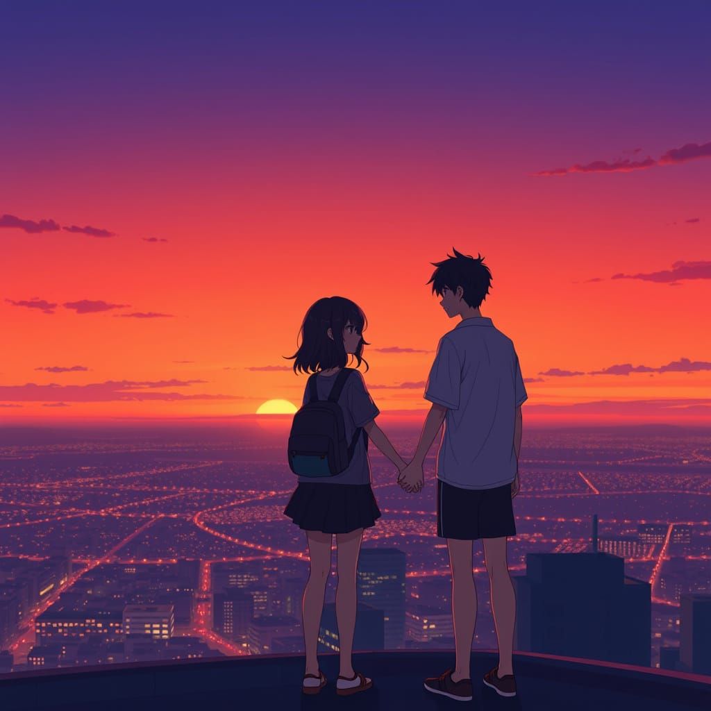 Romantic Rooftop Moment in Sunset Glory