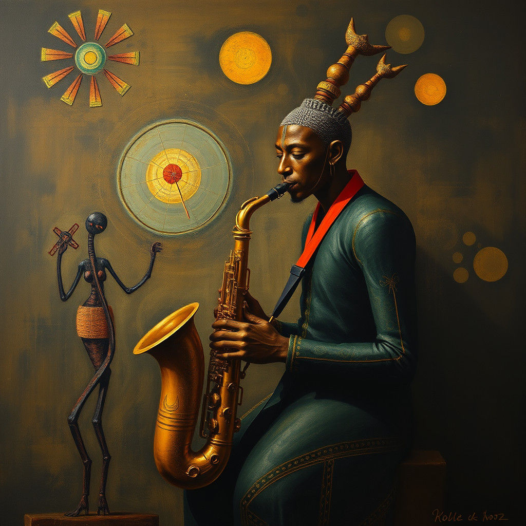 Saxophone in African-Cuban Biomorphic Art Style