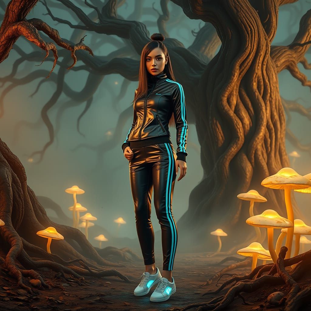 Confident Lady in Cyberpunk Fantasy Environment