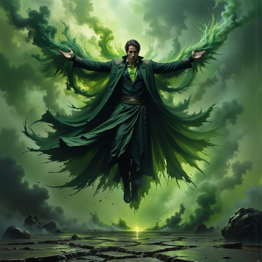 Sorcerer Unleashing Noxious Power in Corrupted Wasteland