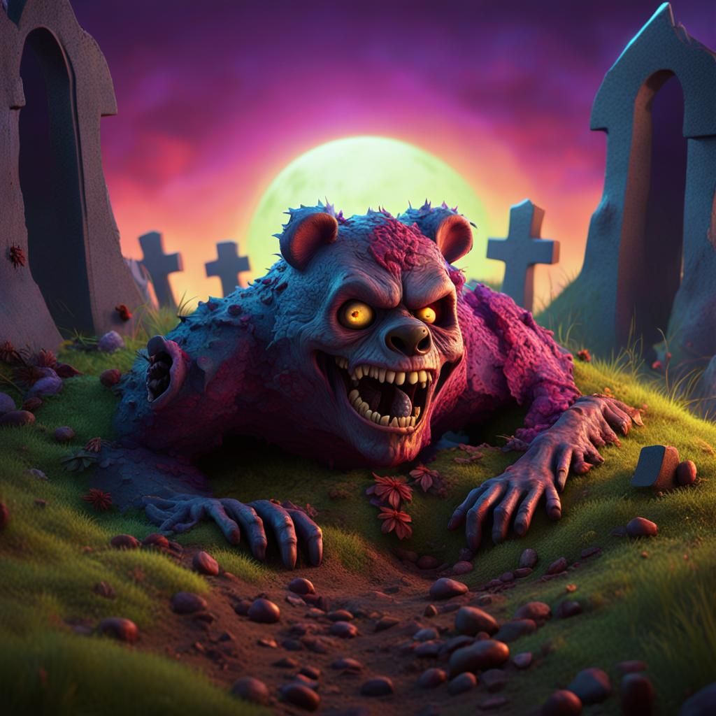 Zombie Teddy Bear Rises: Pixar Style Horror