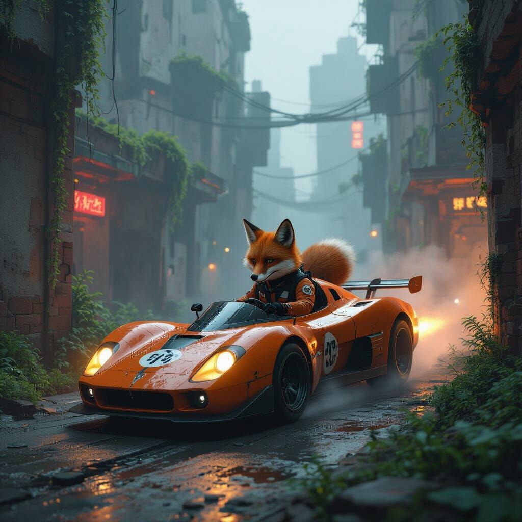 Racing Fox in Forgotten Cyberpunk City