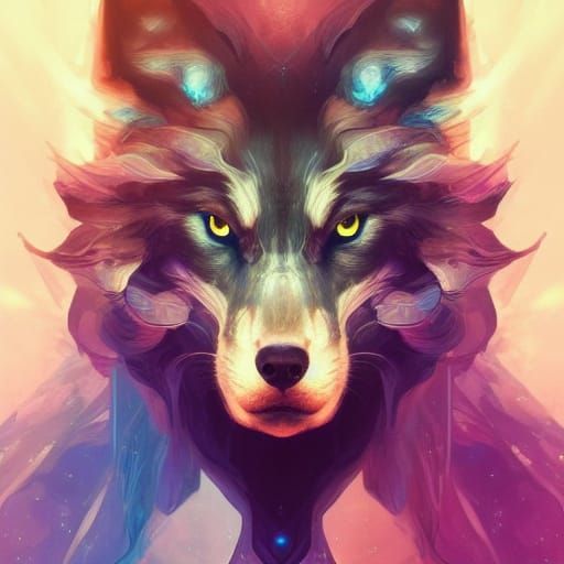 Cosmic Wolf Portrait in Hyperdetailed Style