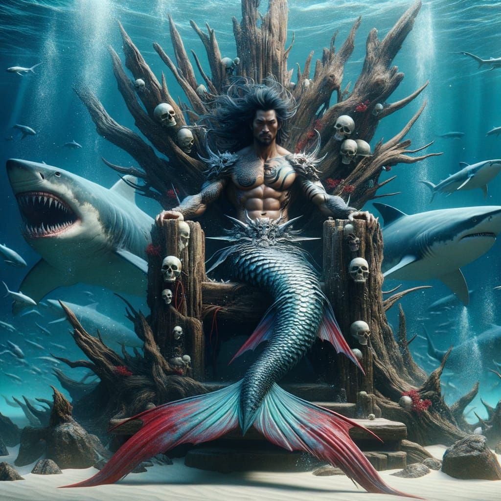 Asian Merman Throne in Underwater Dreamscape